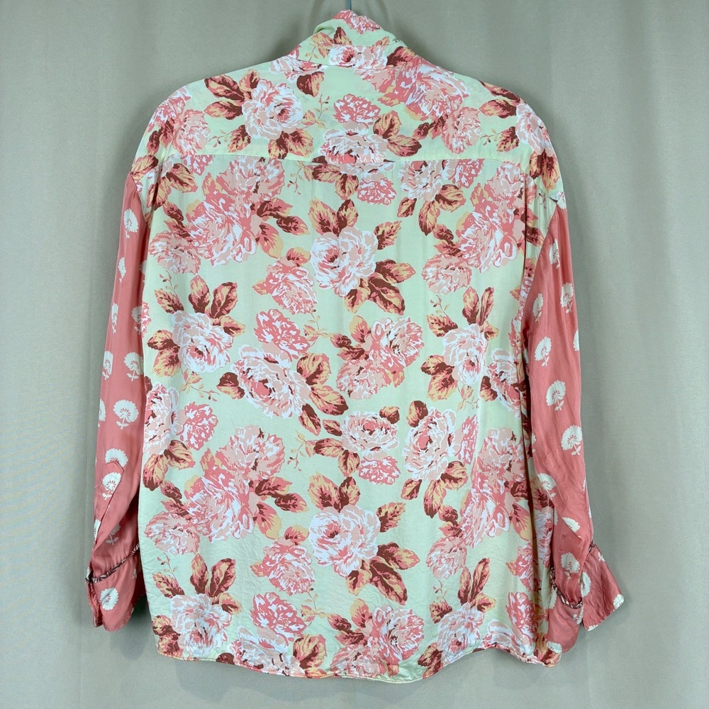 Zara Womens Top M Pink Floral Mixed Print Embroidered Boho Cottagecore Blouse - Picture 3 of 14